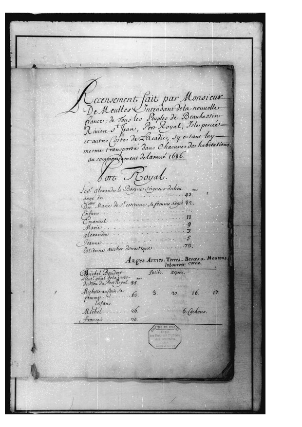 Acadie recensement 1686