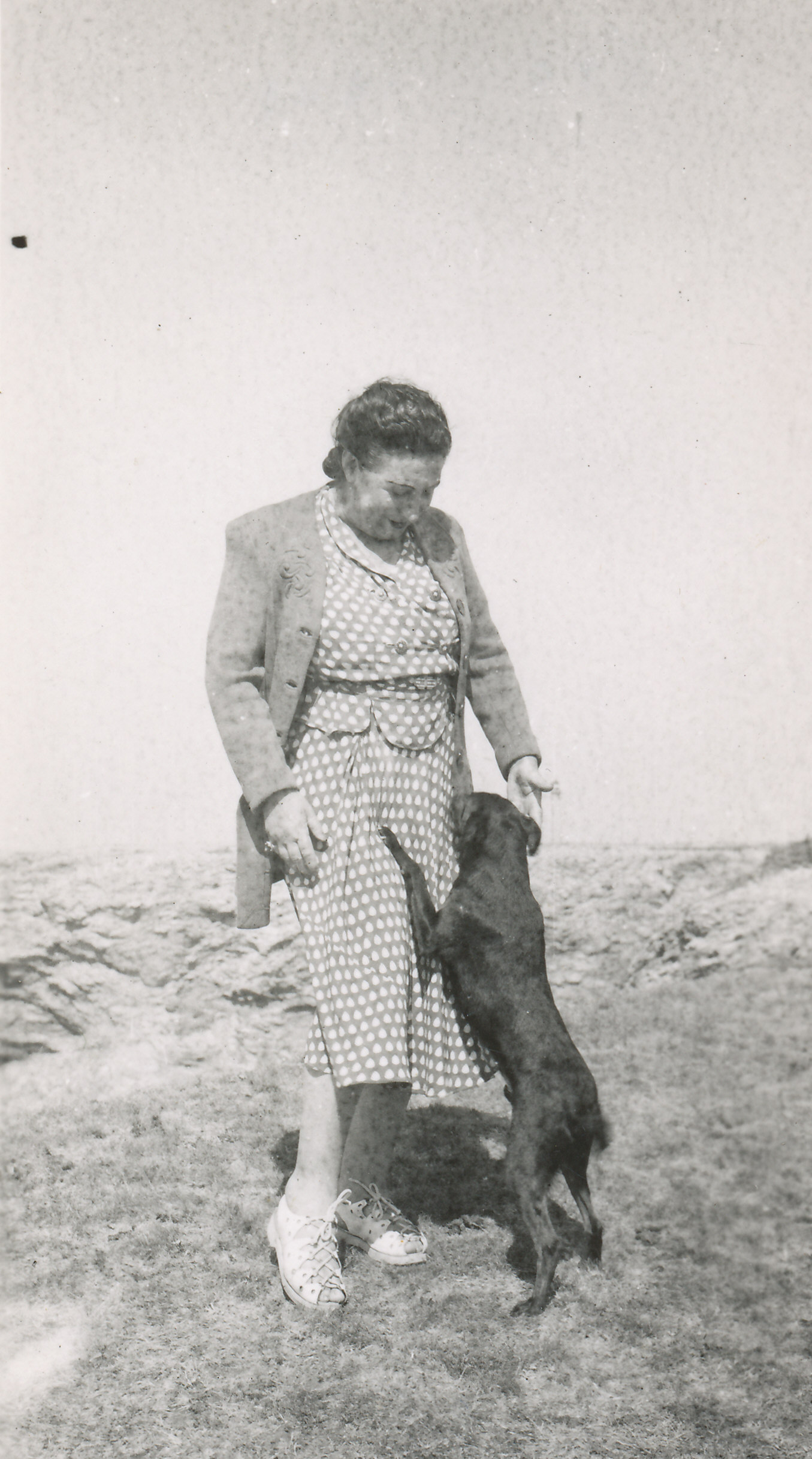 Anna Cadel, ma grand-mère en 1949, avec Jeep qui était arrivé avec l'armée américaine